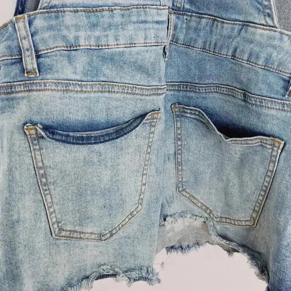 Ashley Mason Women's Acid Wash Denim Overall Shorts Country Western Size L - Picture 6 of 7